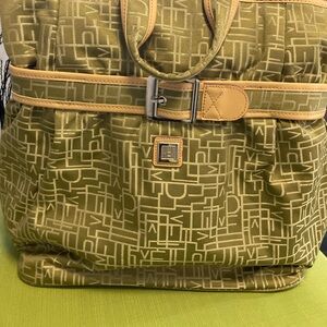 DVF Diane Von Furstenberg Olive Green Monogram Tote with Tan Trim